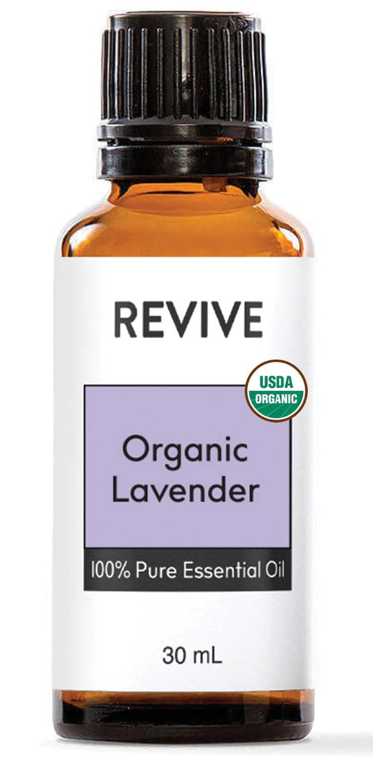 REVIVEEO USDA Organic lavender 30ml bottle ideal for diffuser aromatherapy and calm evenings.