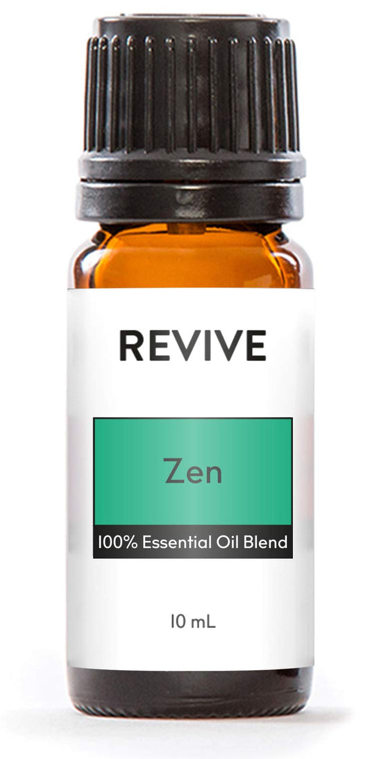 REVIVEEO Zen essential oil blend in diffuser for calm, balanced ambiance.