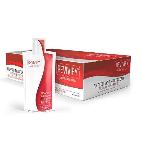 REVIVIFY Pro-Vitality Gel pouch front showing compact 1 oz size for on-the-go use