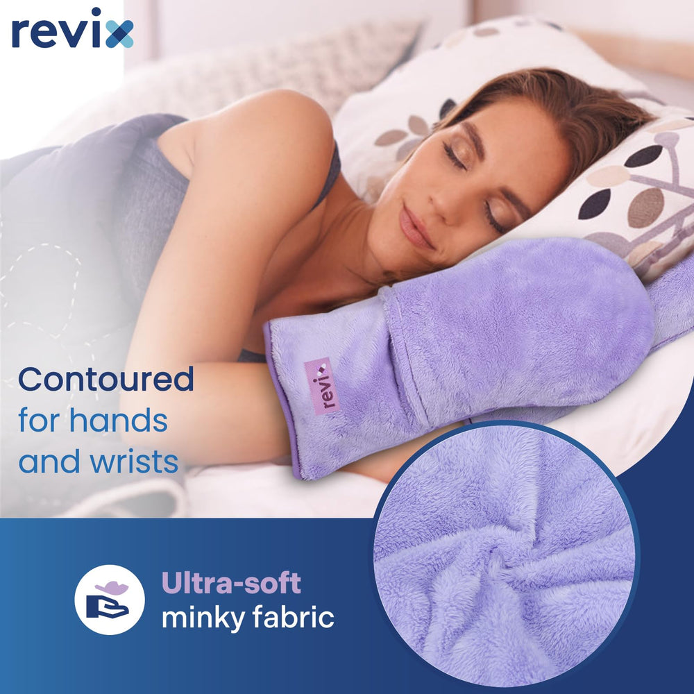 REVIX heating mittens worn on hand highlighting wrist coverage for all-day comfort.