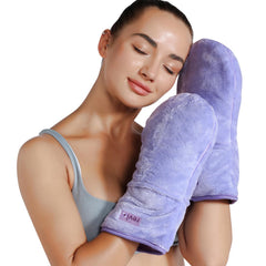REVIX microwavable heating mittens shown from inside view for comforting warmth after a cold day.