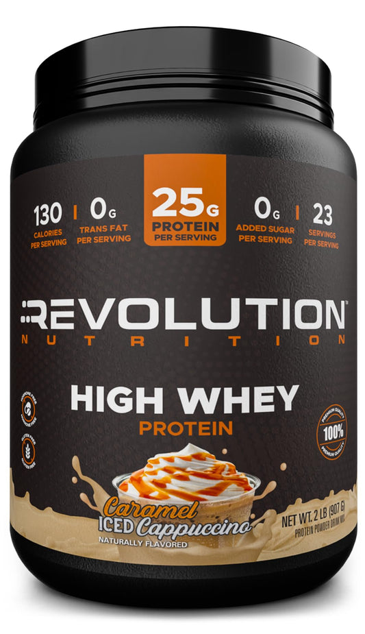 Revolution Nutrition High Whey bottle top view shows convenient protein source for post-workout recovery
