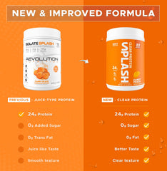 Revolution Nutrition Splash Clear Protein candy peach shake poured into glass shows juice-like consistency