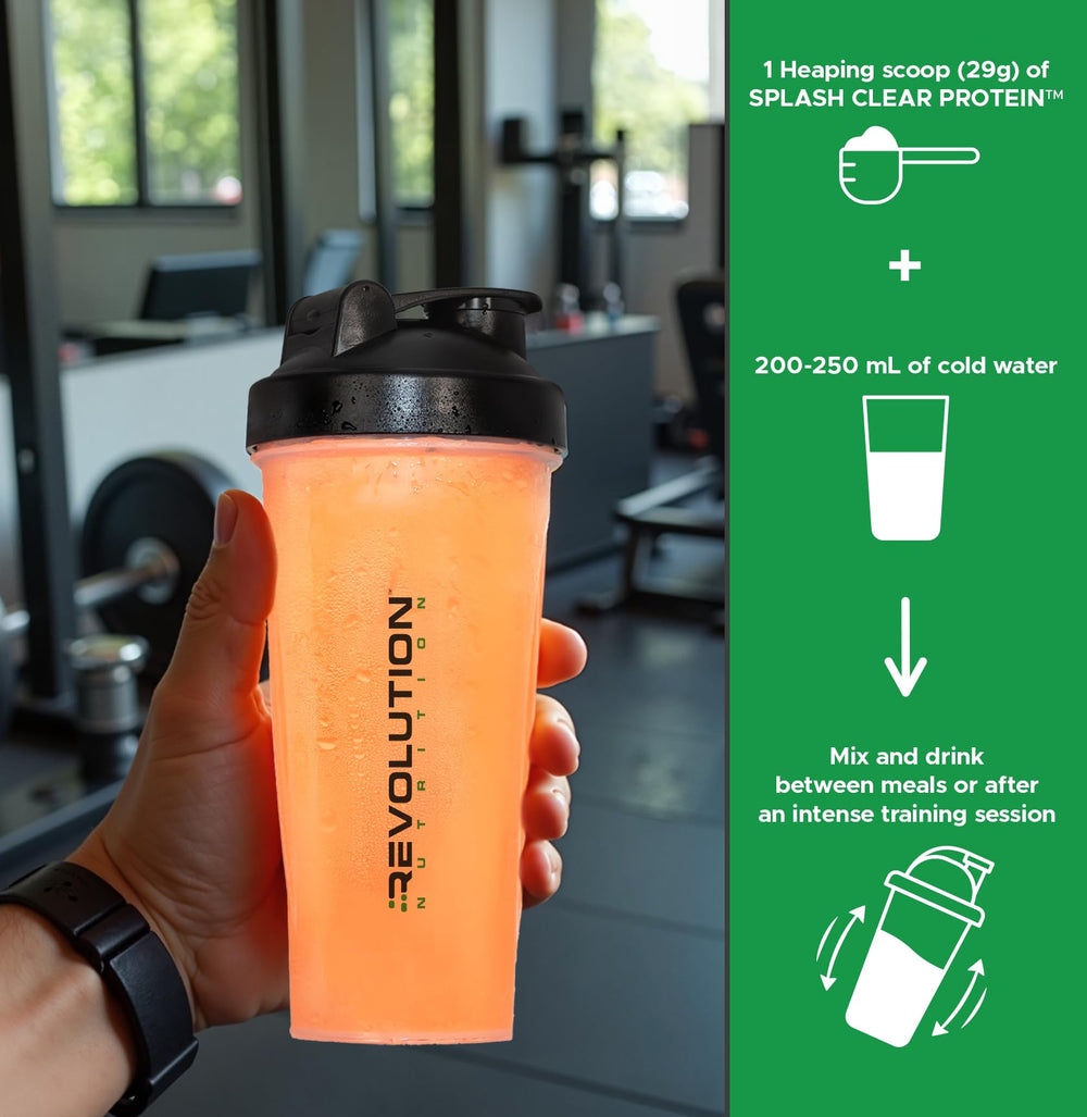 Revolution Nutrition Splash Clear Protein fruity shake pouring with candy-inspired taste.