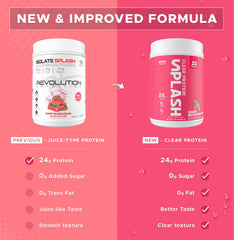 Revolution Nutrition Splash Clear Protein scoop beside jar for quick protein boost.