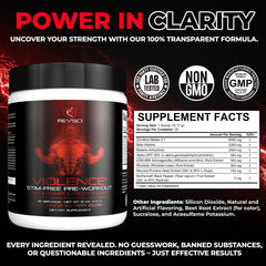 Violence non-stim preworkout glass mix ready for training preparation.