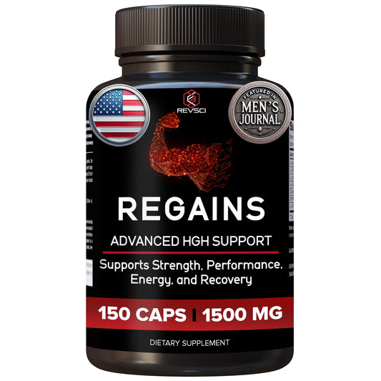 Regains HGH pills bottle by Revolution Science for daily muscle support.