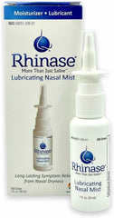 Rhinase nasal mist duo packaging displayed, fragrance-free solution for daily nasal moisture.