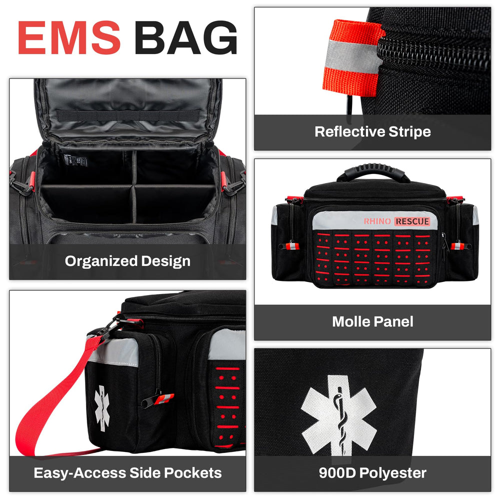 Rhino Rescue bag reflective strips enhance visibility at night.