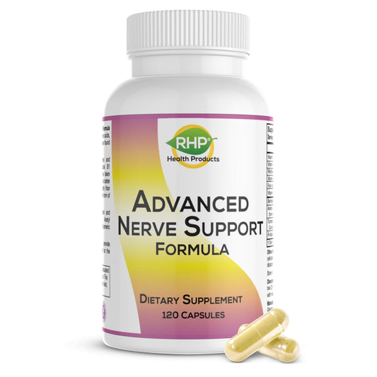 RHP Advanced Nerve Support bottle shows a potent nerve health blend