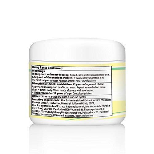 RHP Arnica Pain Relief Cream applied to forearm demonstrates cooling, soothing relief.