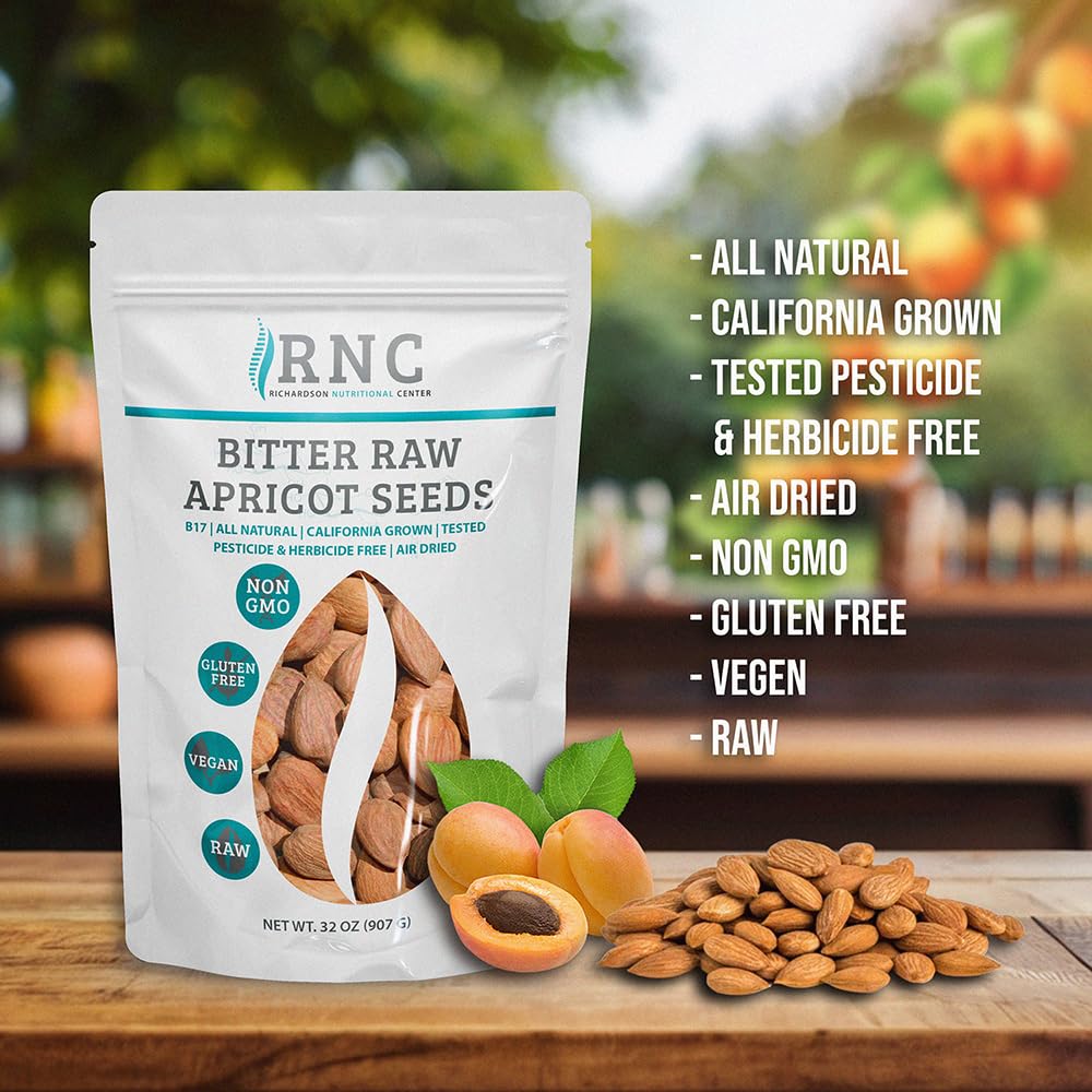 Richardson Nutritional Center bitter apricot seeds close-up, rich amygdalin content and bold flavor.