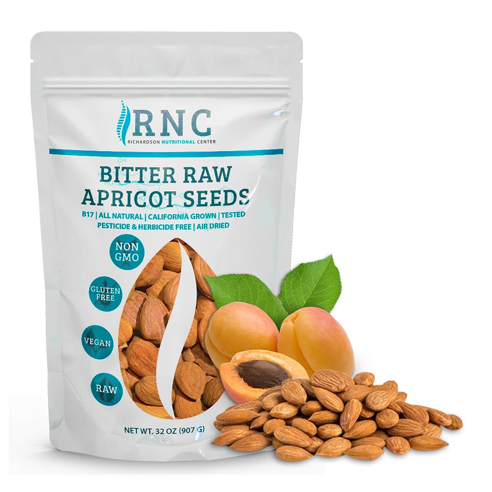 Richardson Nutritional Center bitter apricot seeds 2lb pack close-up, nutrient-dense and versatile for snacking.