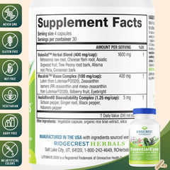 RidgeCrest EssentialEyes Lutemax2020 and bilberry blend for eye nourishment.