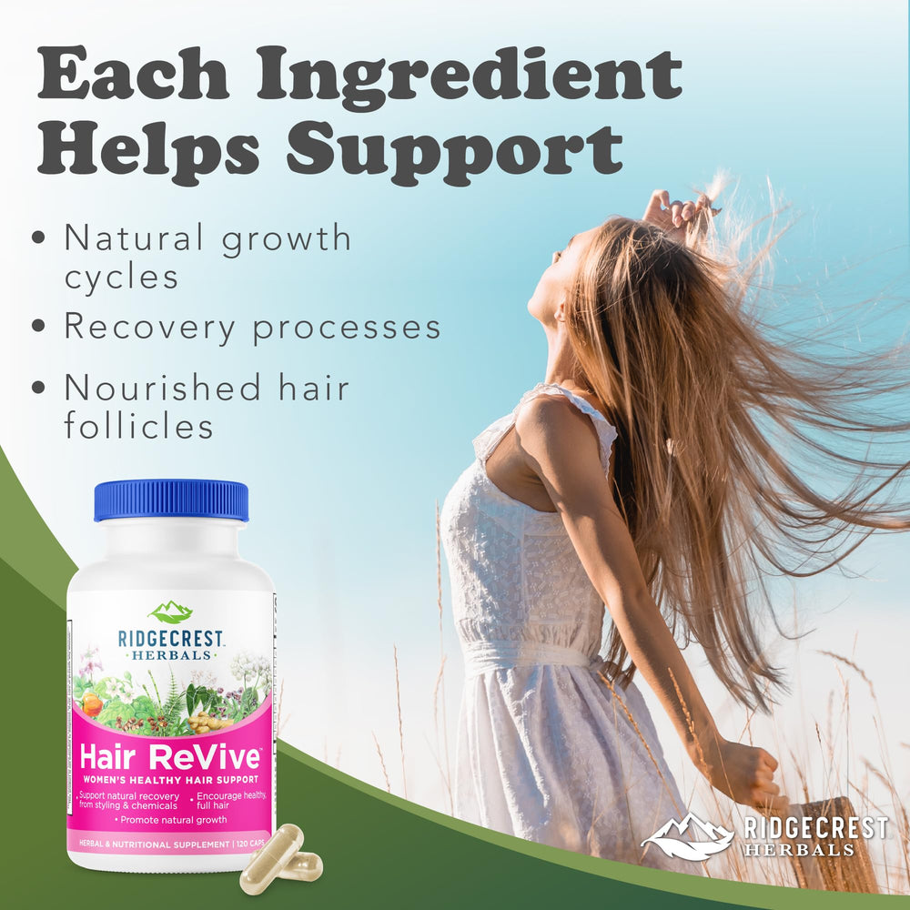 RidgeCrest Hair ReVive bottle back label with key nutrients