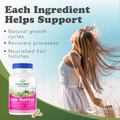 RidgeCrest Hair ReVive bottle back label with key nutrients