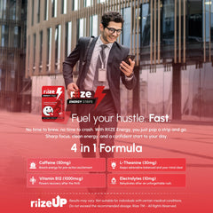 Riize Energy Strips vegan formula with natural flavors for a clean taste on the move.