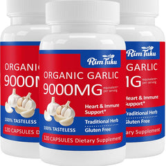 RimTuku 9000MG aged garlic extract powder highlighting concentrated daily support.