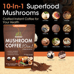 RIOWEGO ingredients board highlights Lion’s Mane, Chaga, Reishi