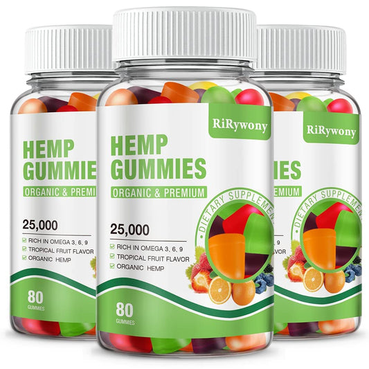 RiRywony Health hemp gummies bottle front view showing product in a calm, wellness-focused scene
