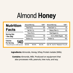 Rise Minis Almond Honey close-up highlights clean ingredients and creamy texture.