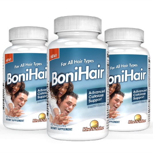 Rise-N-Shine BoniHair Catalase bottle front for hair vitality support.