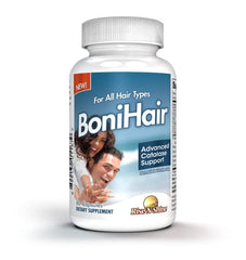 Rise-N-Shine BoniHair Catalase capsules close-up highlighting potency.