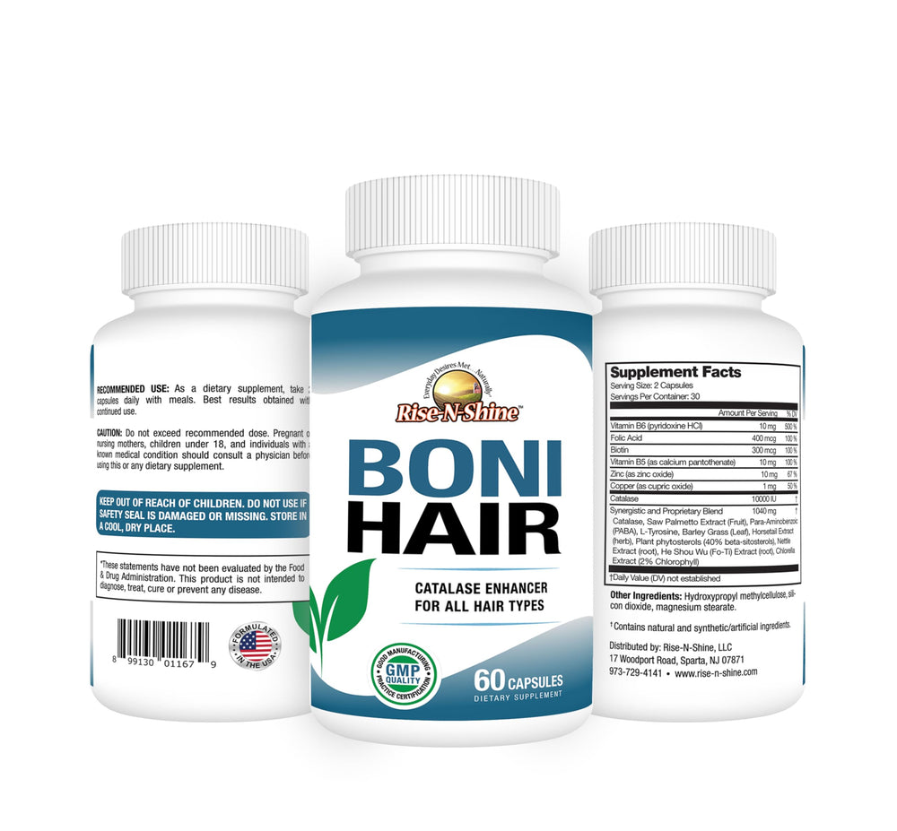 Close-up of Rise-N-Shine BoniHair catalase capsules