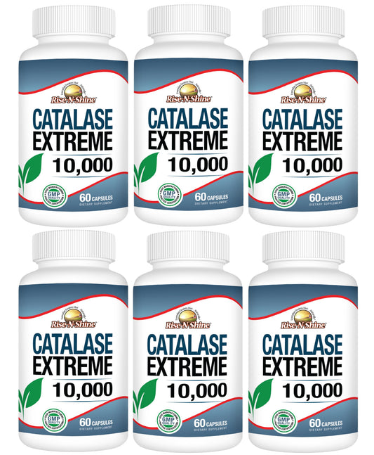 Rise-N-Shine Catalase Extreme 10,000 bottle front supports hair vitality