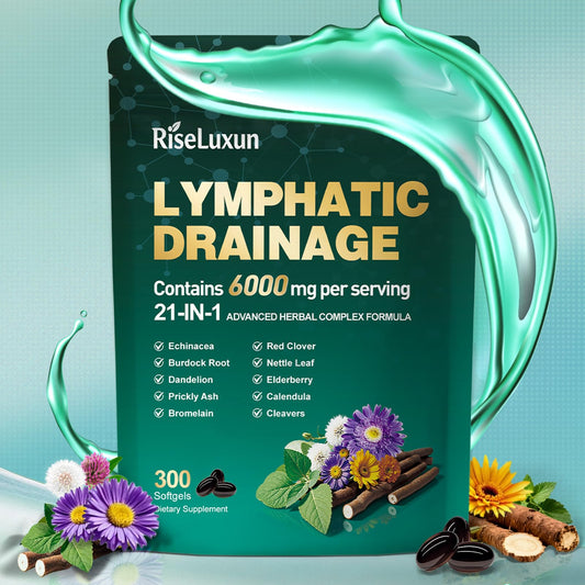 RiseLuxun 21-in-1 lymphatic supplement bottle for daily wellness support