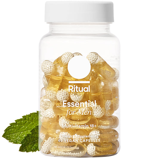 Ritual Men Multivitamin bottle showcasing mint finish for daily nutritional support.