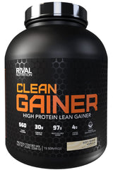 RIVAL NUTRITION Clean Gainer Soft Serve Vanilla tub highlighting protein blend.