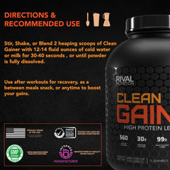 RIVAL NUTRITION Clean Gainer Vanilla scoop serving for recovery.
