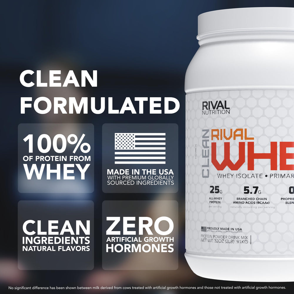 Rival Whey Honey Nut Vanilla label highlights clean, natural ingredients and no artificial flavors.