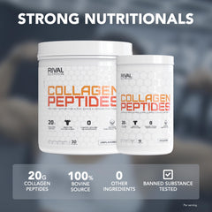 Rival Nutrition Collagen Peptides glass jar conveys premium, clean nutrition.