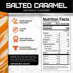 Rival Nutrition Naturally Flavored Whey Salted Caramel 2lb nutrition panel notes 25g protein per serving