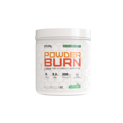 RIVAL NUTRITION Powder Burn caffeine graphic displays 200mg natural caffeine boost.
