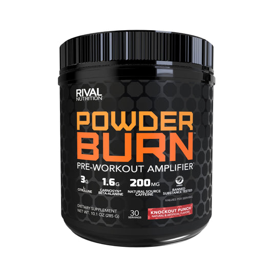 RIVAL NUTRITION Powder Burn Knockout Punch scoop ready to measure energy boost