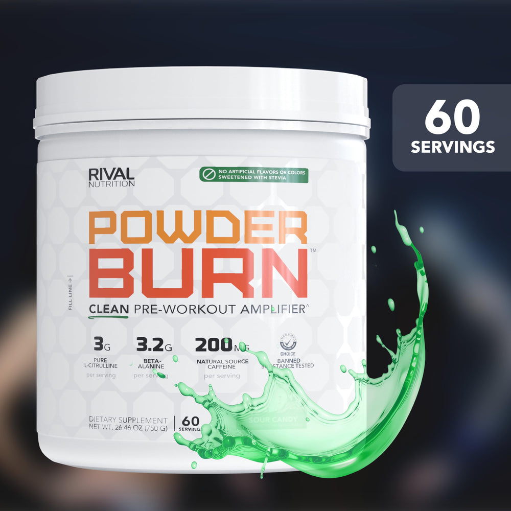RIVAL NUTRITION Powder Burn scoop indicates precise serving for steady energy.