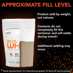 RIVAL NUTRITION Rival Whey third-party testing seal signals safety and quality assurance.