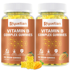 Riyuetian B Complex Gummies mango bottle for daily energy support and mood balance.