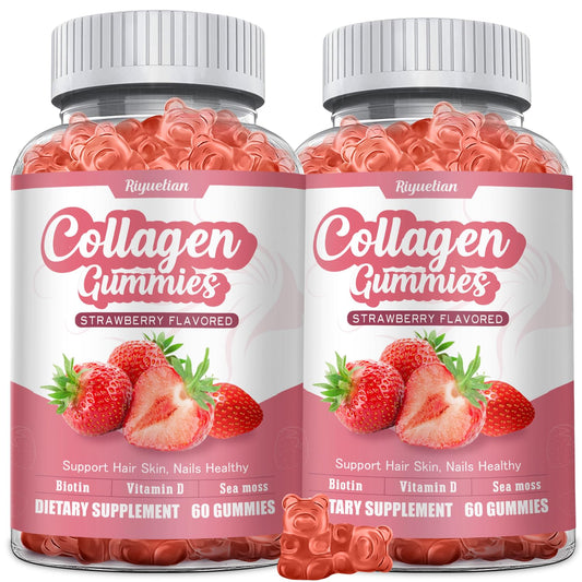 Riyuetian collagen bottle front label showing a clean vegan supplement for skin and hair