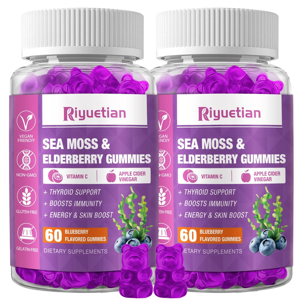 Riyuetian sea moss gummies bottle shows blueberry flavor for easy daily use