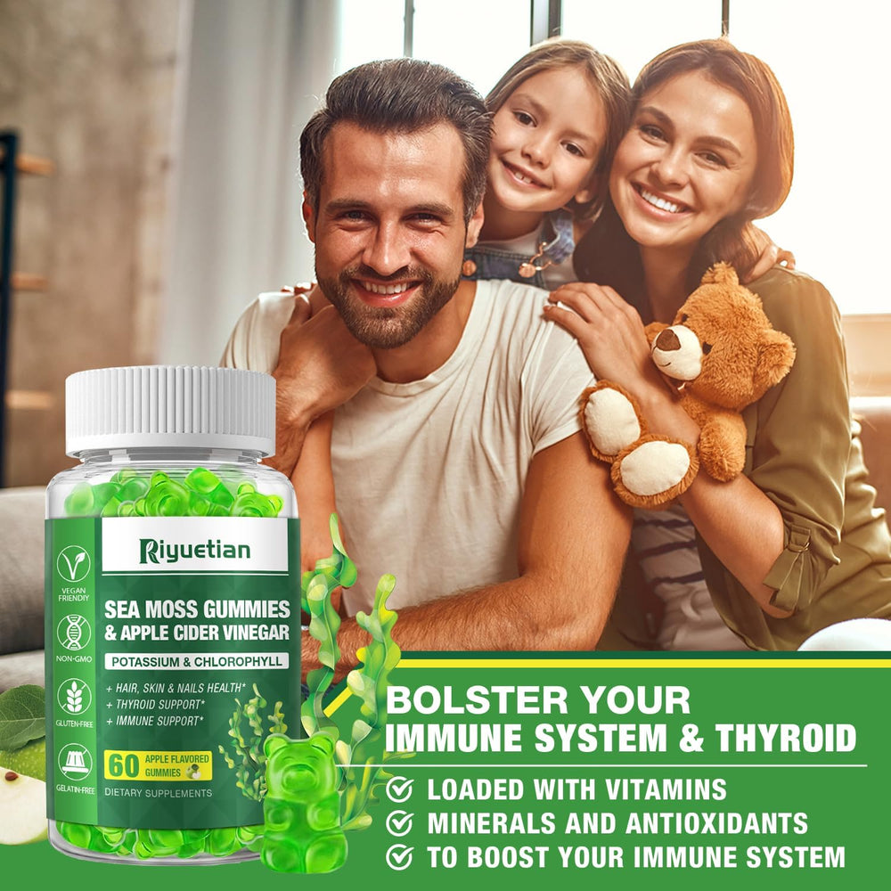 Riyuetian Sea Moss Gummies ingredients display bladderwrack and burdock root