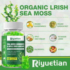 Riyuetian Sea Moss Gummies nutrition facts label highlighting 2000 mg sea moss per serving