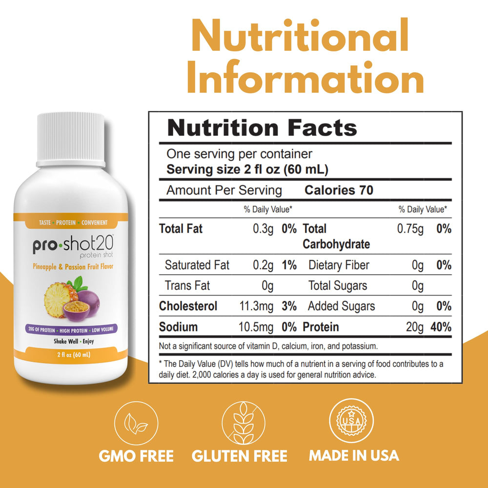 R-Kane Pro-Shot20 packaging highlights clean nutrition and no added sugar.