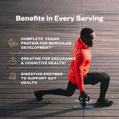 RNWY chocolate protein tub front label shows vegan protein option