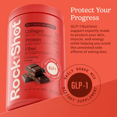 Rock the Shot GLP-1 Support chocolate serving scoop demonstrates portion control on the go