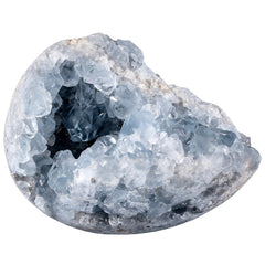 Rockcloud blue celestite cluster side view, calming decor centerpiece