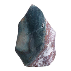 Rockcloud Ocean Jasper flame tower displayed on a shelf for calming home decor